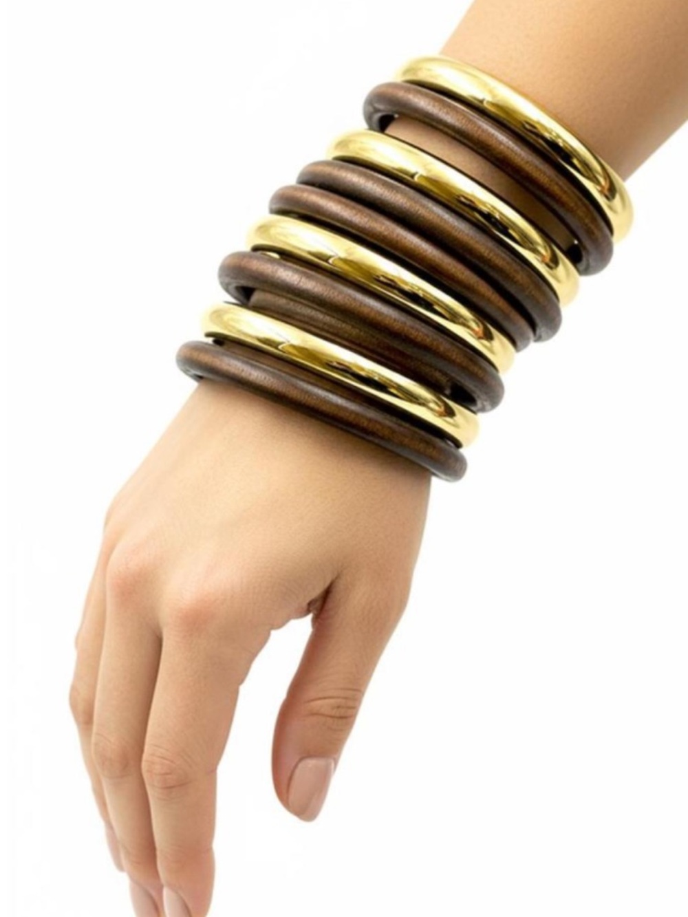 Zara Gold and Brown Stacked Bangle Bracelet Set